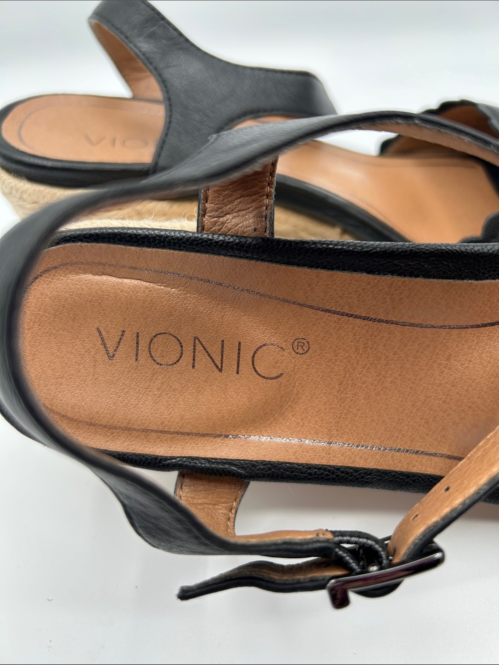 Vionic Black Scalloped Espadrille Wedge Sandals - Picture 2 of 13